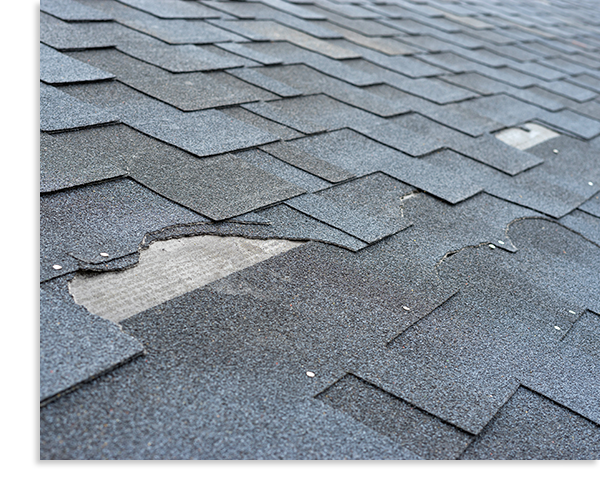 damaged shingles from a storm
